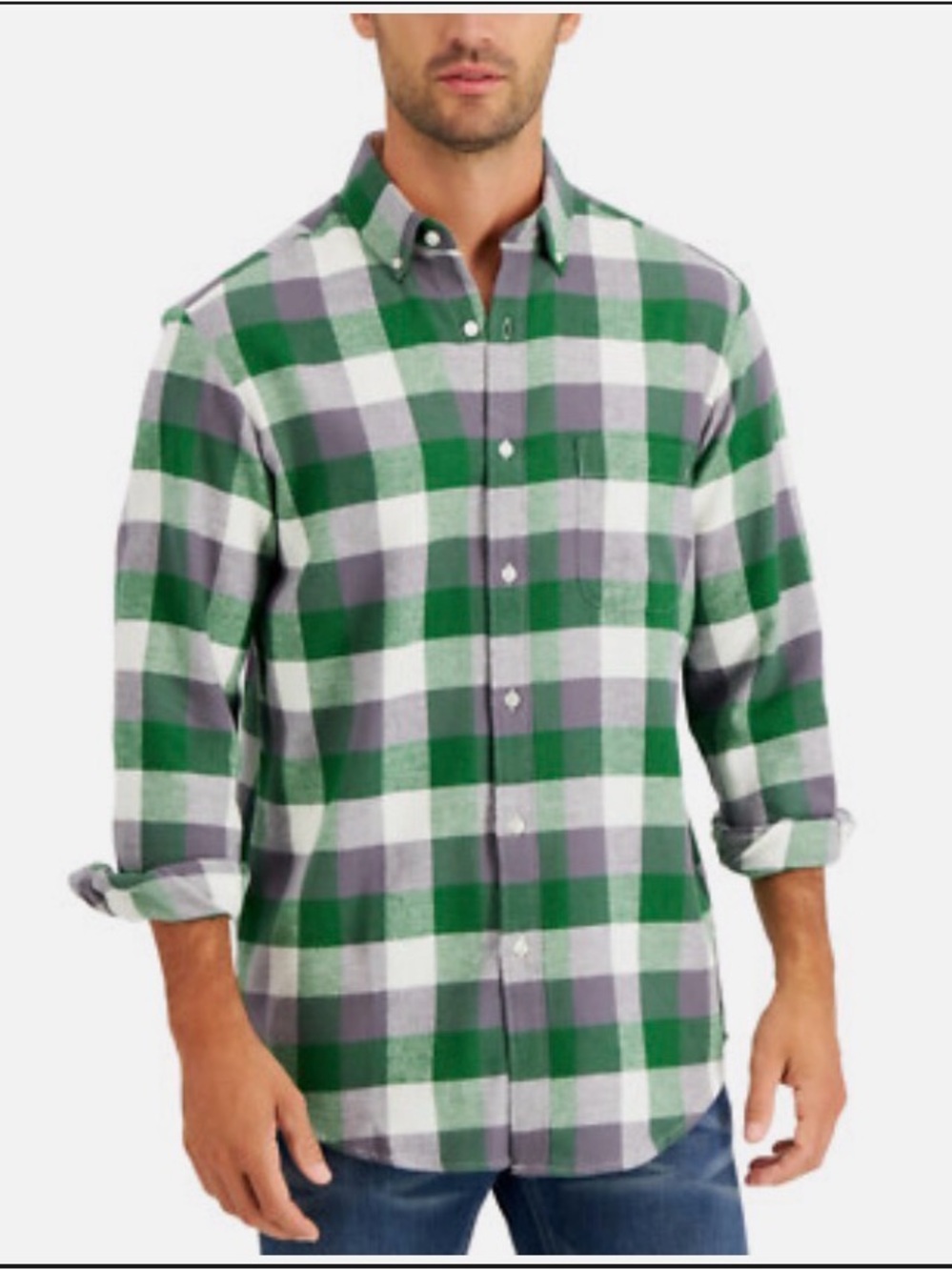 Club Room Mens Plaid Flannel Shirt Green Gray White Size XXL 100129274MN NWT